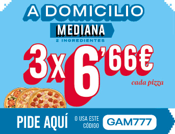 3 Pizzas medianas 6,66€ c/u